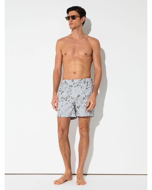 Reiss White Fallow - Sage Green Paisley-print Side-adjuster Swim Shorts, Xxl for men
