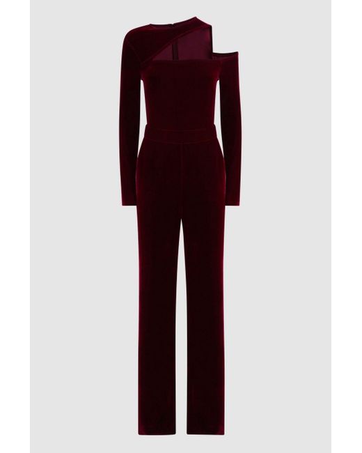 Reiss Purple Adele - Berry Velvet Fitted Cut-out Jumpsuit, Us 8