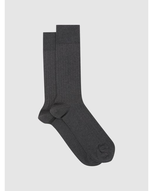 Reiss Black Fela - Charcoal Ribbed Socks, M/l for men