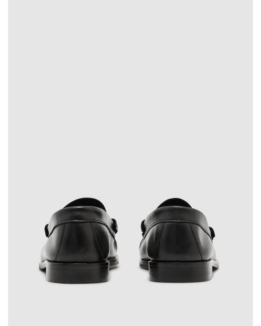 Reiss Black Leather Penny Loafers for men