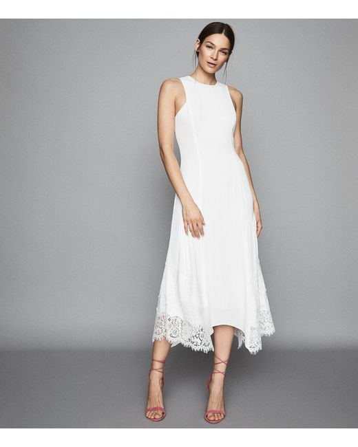Reiss White Lace Detailed Midi Dress