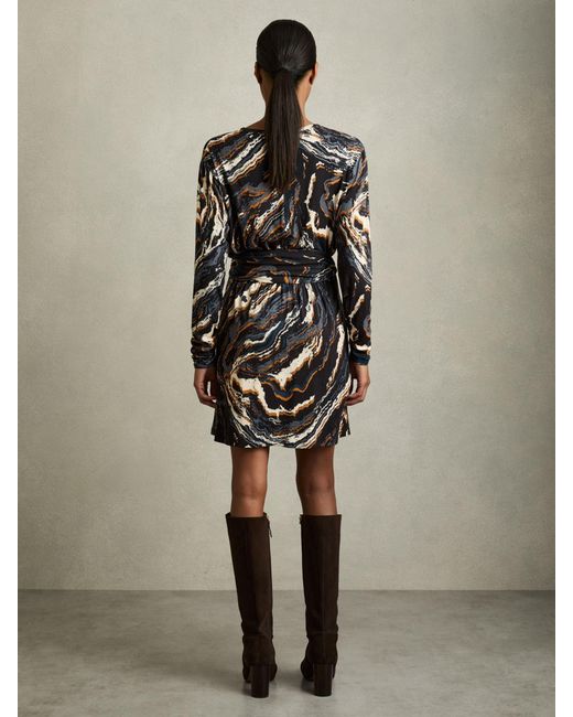 Reiss Natural Abstract Print Tie-Waist Mini Dress