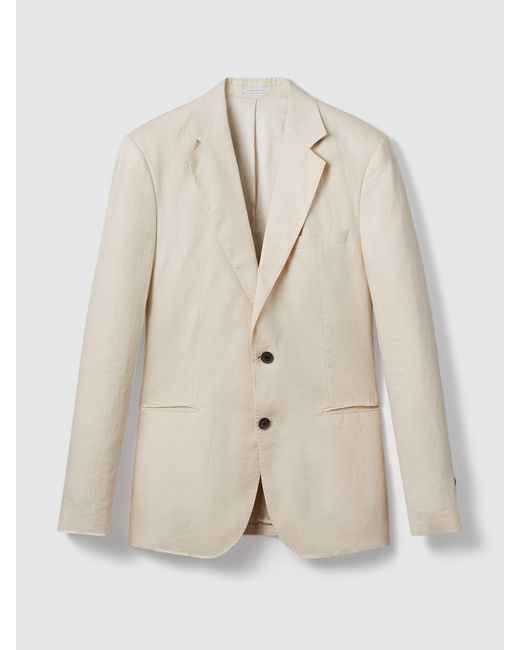 Reiss Gray Kin - Stone Tailored Fit Single Breasted Linen Blazer, 44 for men