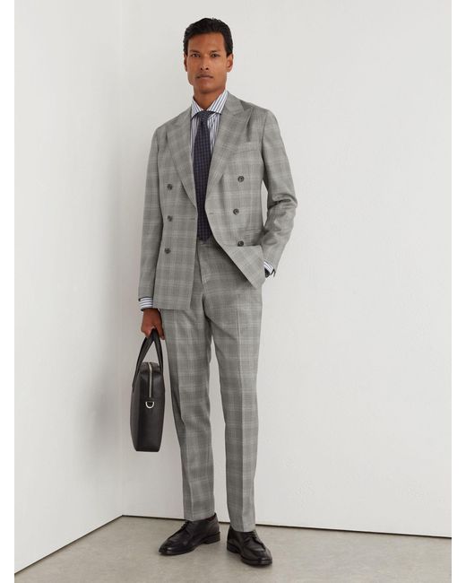 Reiss Gray Wool Check Double-Breasted Suit Blazer Classic-Fit for men