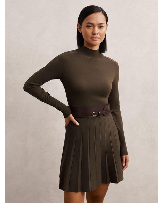 Reiss Black Knitted Belted Skater Mini Dress