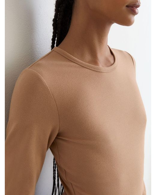 Reiss Brown Cotton Crew-Neck Long-Sleeve T-Shirt With Stretch