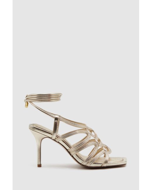 Reiss White Keira - Gold Strappy Open Toe Heeled Sandals