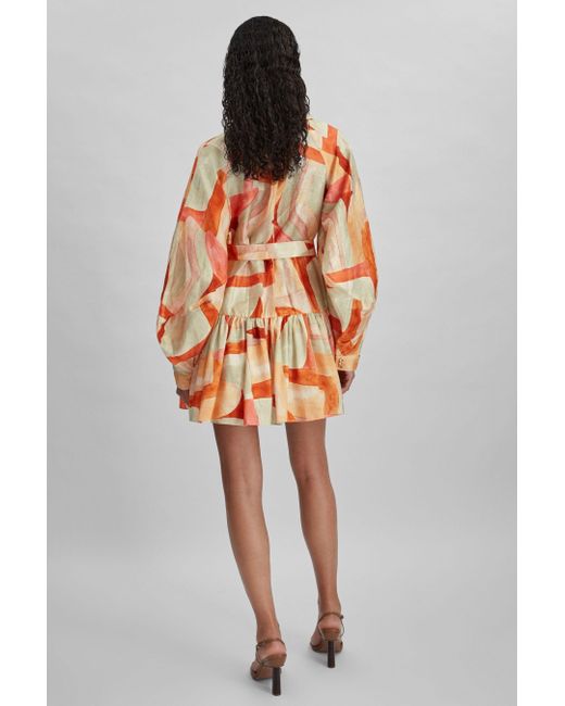 Acler Orange Geometric Print Balloon Sleeve Mini Dress