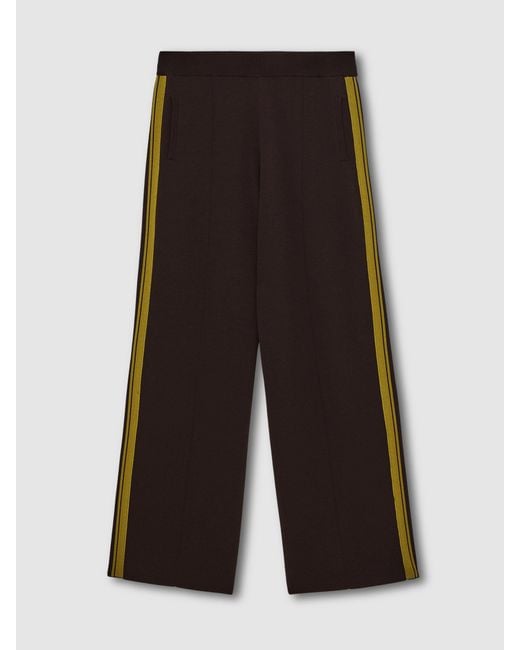 Reiss Brown Knitted Side-Stripe Wide-Leg Trousers
