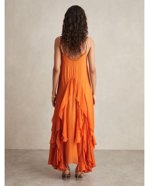 【海外限定】REISSワンピース☆Eden Ruffle Maxi Dress, Orange Reiss Eden Ruffle Detail Maxi Dress In Orange - 61% Off