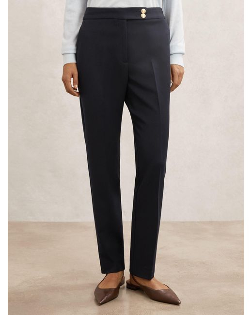 Reiss Blue Tapered Button-Detail Trousers