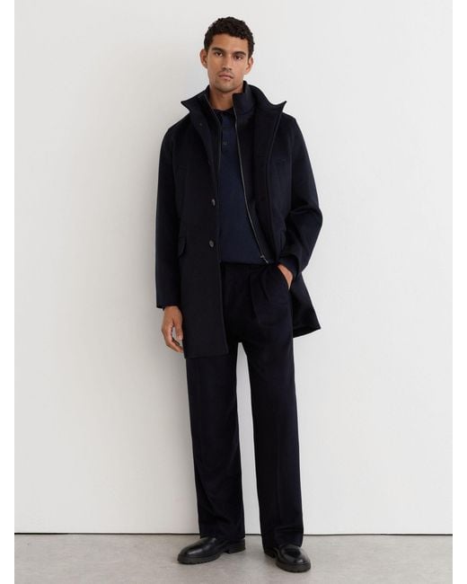 Reiss Blue Wool-Blend Gilet-Insert Single-Breasted Coat for men