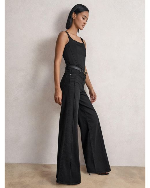 Reiss White Stretch Cotton Wide Leg Jeans