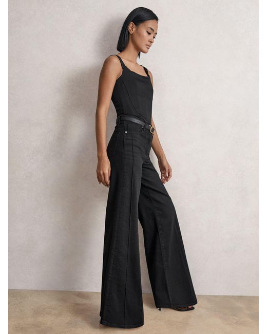 Reiss White Stretch Cotton Wide Leg Jeans