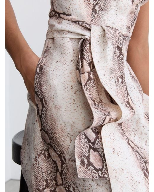 Reiss Natural Amy - Neutral Linen-blend Snake-print Midi Dress, Us 6