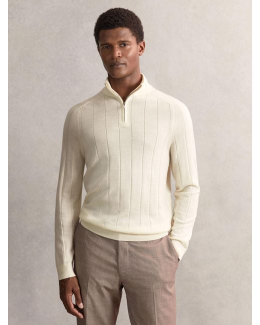 Reiss Natural Wool Wide-Rib Half-Zip Jumper for men