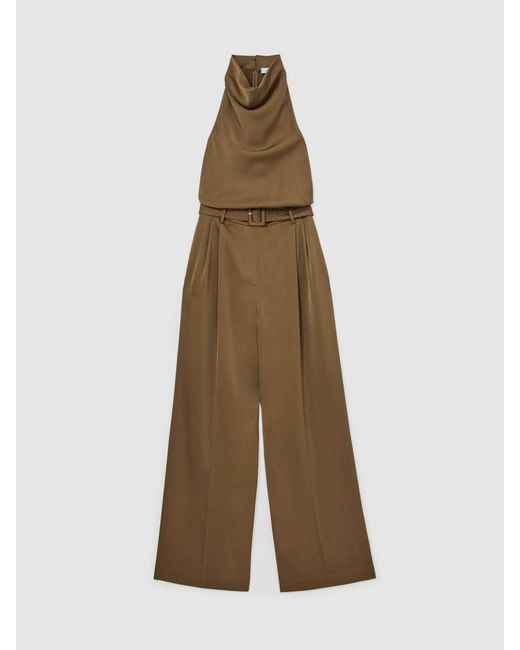 Reiss Natural Satin Cowl-Neck Wide-Leg Jumpsuit
