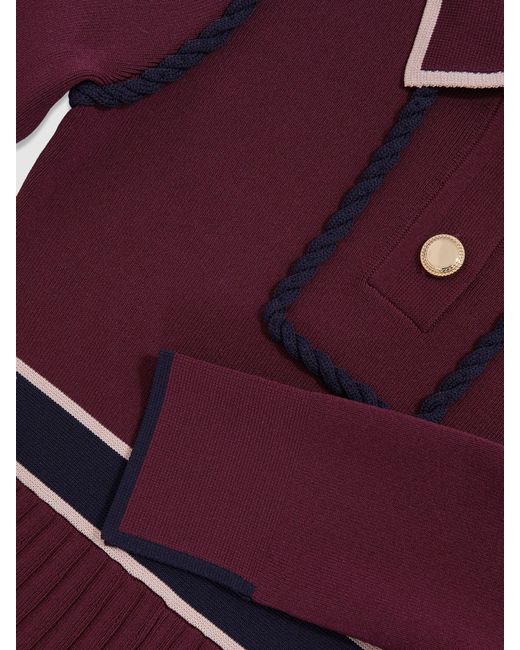 Reiss Purple Freya Berry Piped Knitted Skater Dress