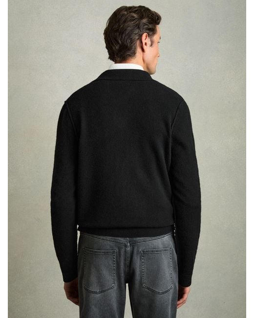 Reiss Black Wool Button Through Knitted Jacket for men