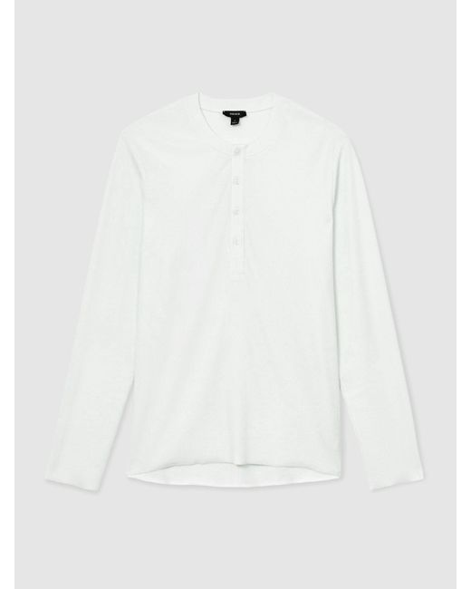 Reiss Blue Francisco - White Ribbed Long-sleeve Henley T-shirt, L for men