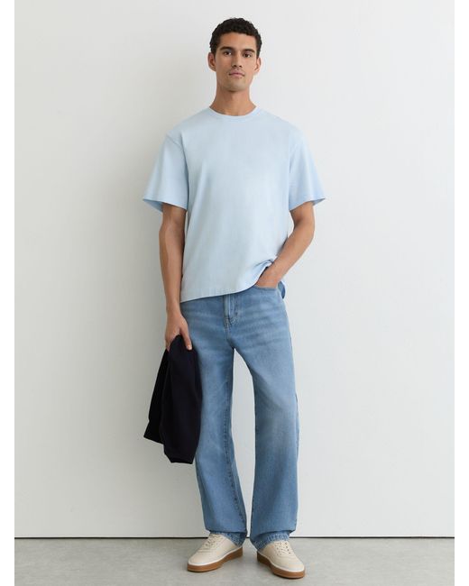 Reiss Blue Cotton Pigment-Dyed Relaxed-Fit T-Shirt for men