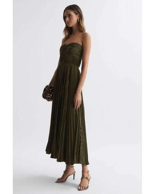 pleated strapless belle dress olive AMUR Belle Maxi Dress Polyester Plain in White