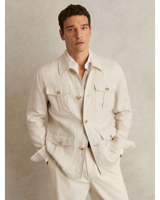 Reiss Natural Linen Four-Pocket Safari Jacket for men