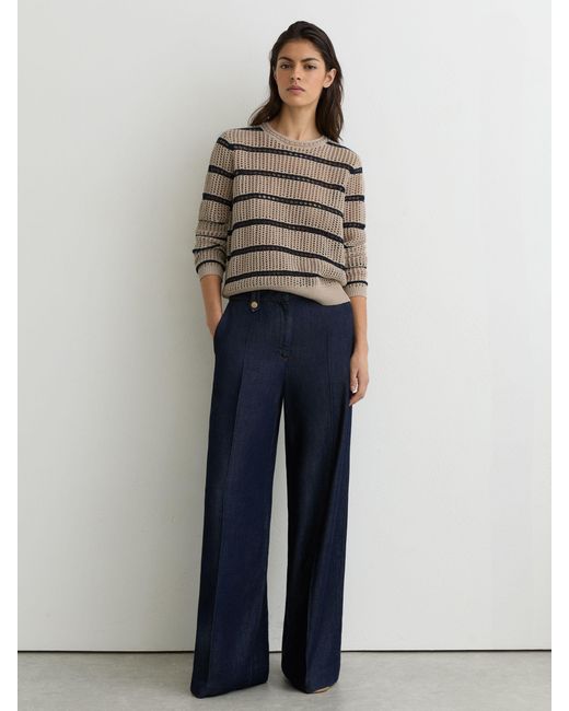 Reiss Multicolor Skylar - Neutral/navy Cotton-blend Open-knit Stripe Jumper, Xl (us 16-18)