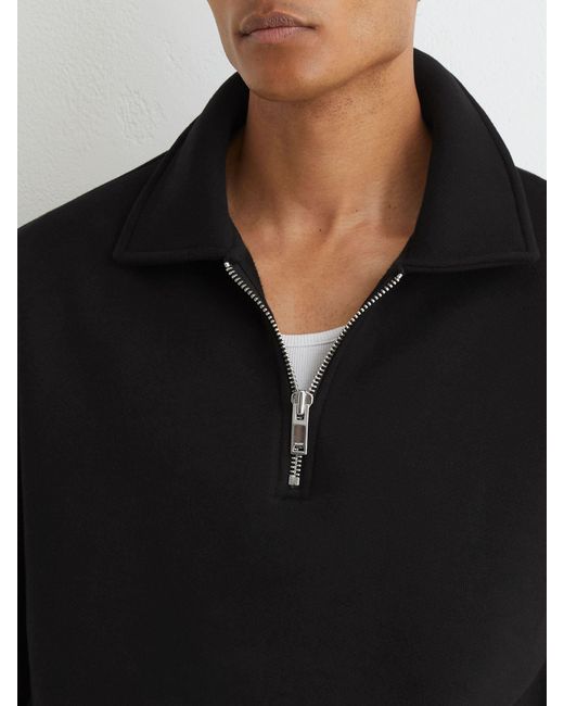 Reiss Black Cotton Heavyweight Half-Zip Sweatshirt for men