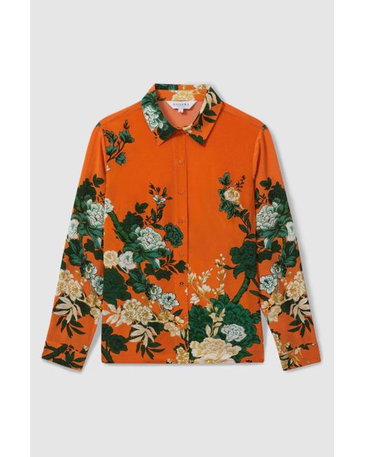 Raishma Orange Silk Printed Button-through Shirt
