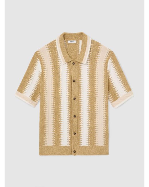 Reiss Natural Stitch-Detail Stripe Knitted Shirt With Cotton for men