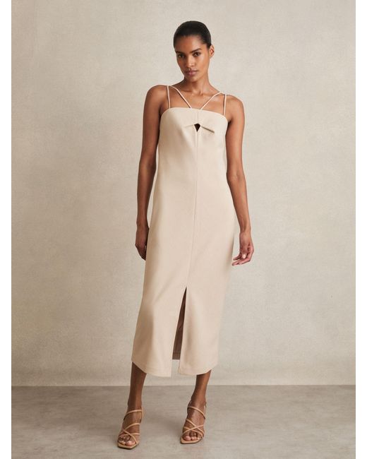Reiss Natural Double Strap Cut Out Midi Dress