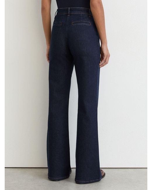 Reiss Claude - Dark Blue Pintuck-detail Flared Jeans, Us 24