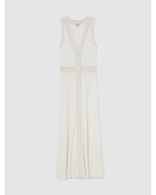Reiss Natural Craft-Stitch Knitted Midi Dress