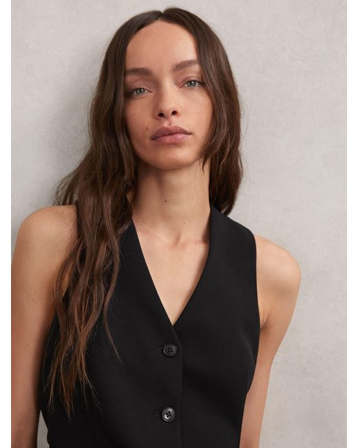 Reiss Black Single-Breasted Twill Waistcoat