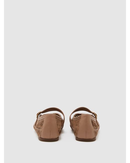 Reiss Brown Elizabeth - Neutral Woven Ballerina-strap Flats, Us 8 (uk 6)