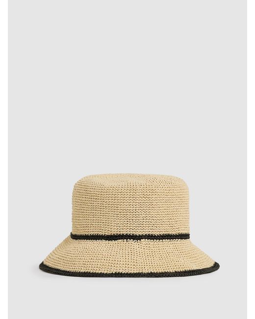 Reiss Natural Tipped Straw Bucket Hat, S & M
