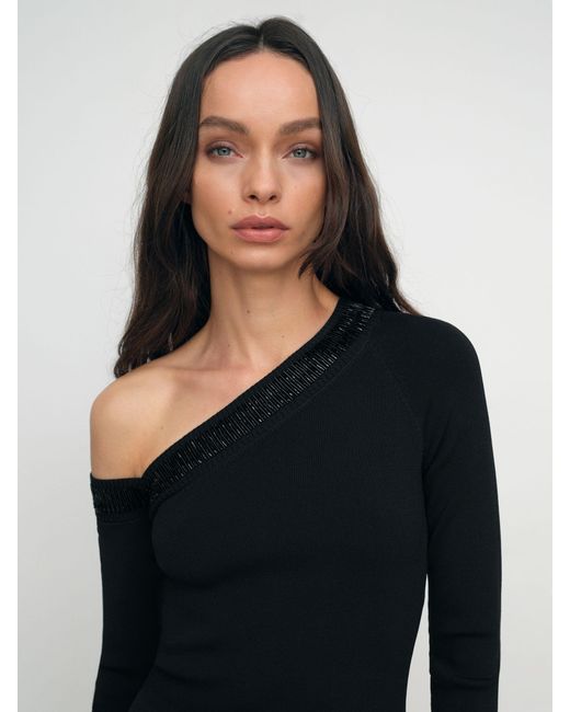 Reiss Black Bead-Detail Off-Shoulder Knit Top