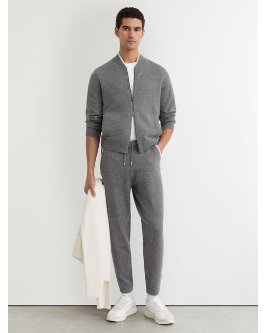 Reiss White Merino-Wool Zipped Bomber Cardigan for men