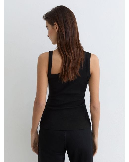 Reiss Black Stretch-Cotton Asymmetric-Neck Vest