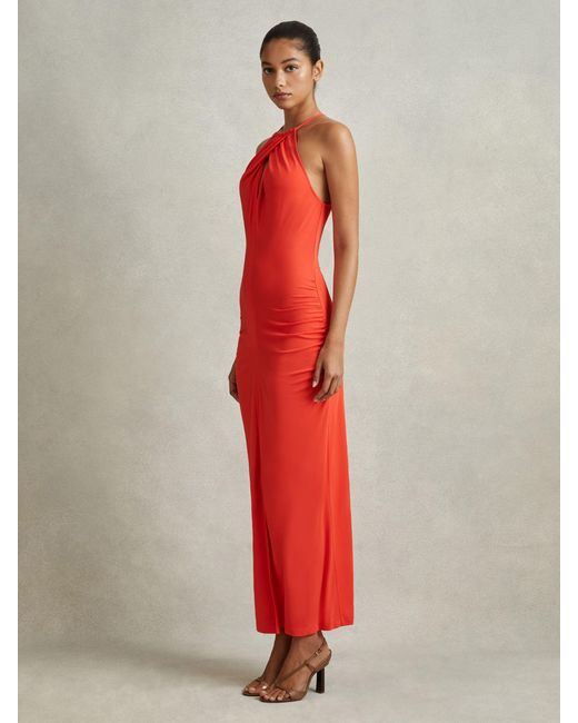 Reiss Red Kia Halter-Neck Cut-Out Woven Maxi Dress