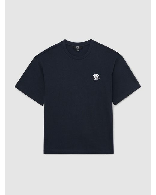 Reiss Blue Rainer - Navy Monogram Embroidered Relaxed-fit T-shirt, M for men