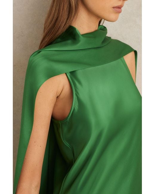 Reiss Fae - Green Satin Cape Maxi Dress, Us 8