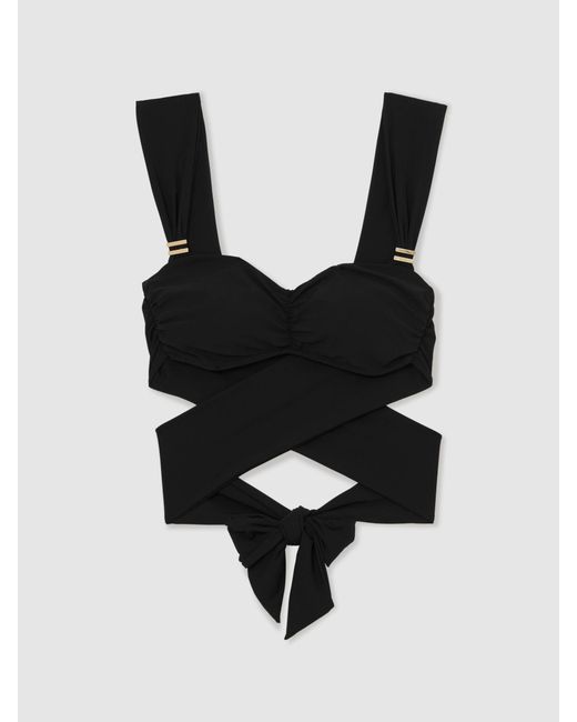 Reiss Maisie - Black Twist-front Ruched Bikini Top, Us 12