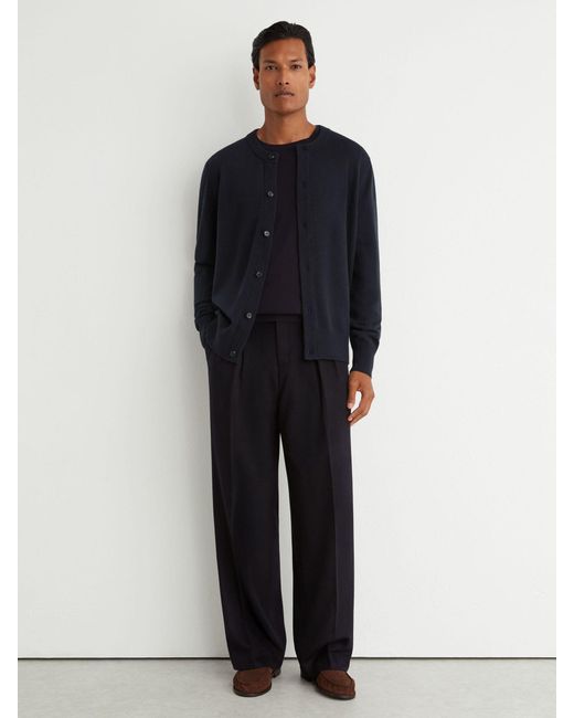 Reiss Blue Wool-Cashmere Jersey-Knit Cardigan for men
