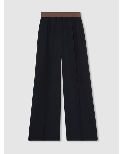 Reiss Natural Wilde - Navy Wide-leg Elasticated-waist Trousers, Us 0 R