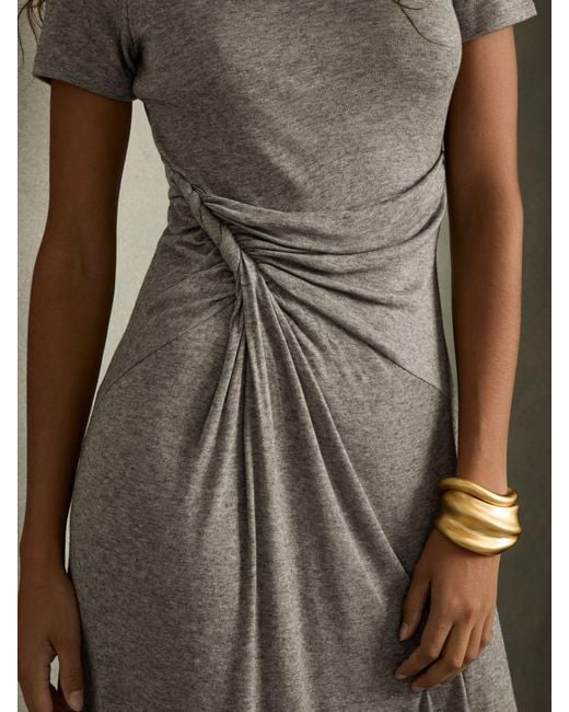 Reiss Natural Hadley - Grey Jersey Twist-detail Midi Dress, Us 10