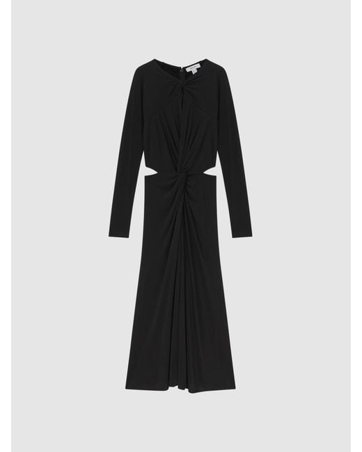 Reiss Black Twist Cut-Out Midi Dress