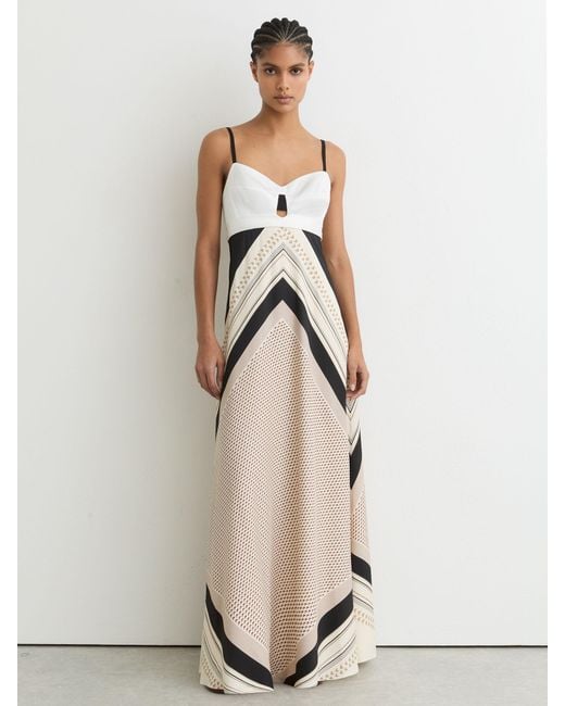 Reiss Natural Myra Scarf-Print Tie-Back Maxi Dress