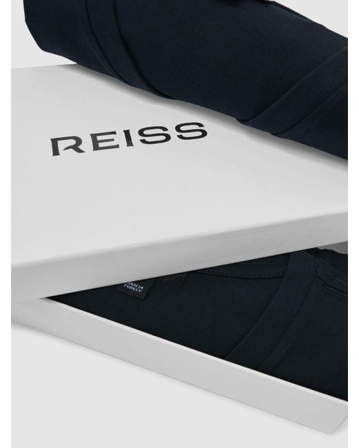 Reiss Black Dayton Pack-Pack Cotton V-Neck Tailored-Fit T-Shirts for men